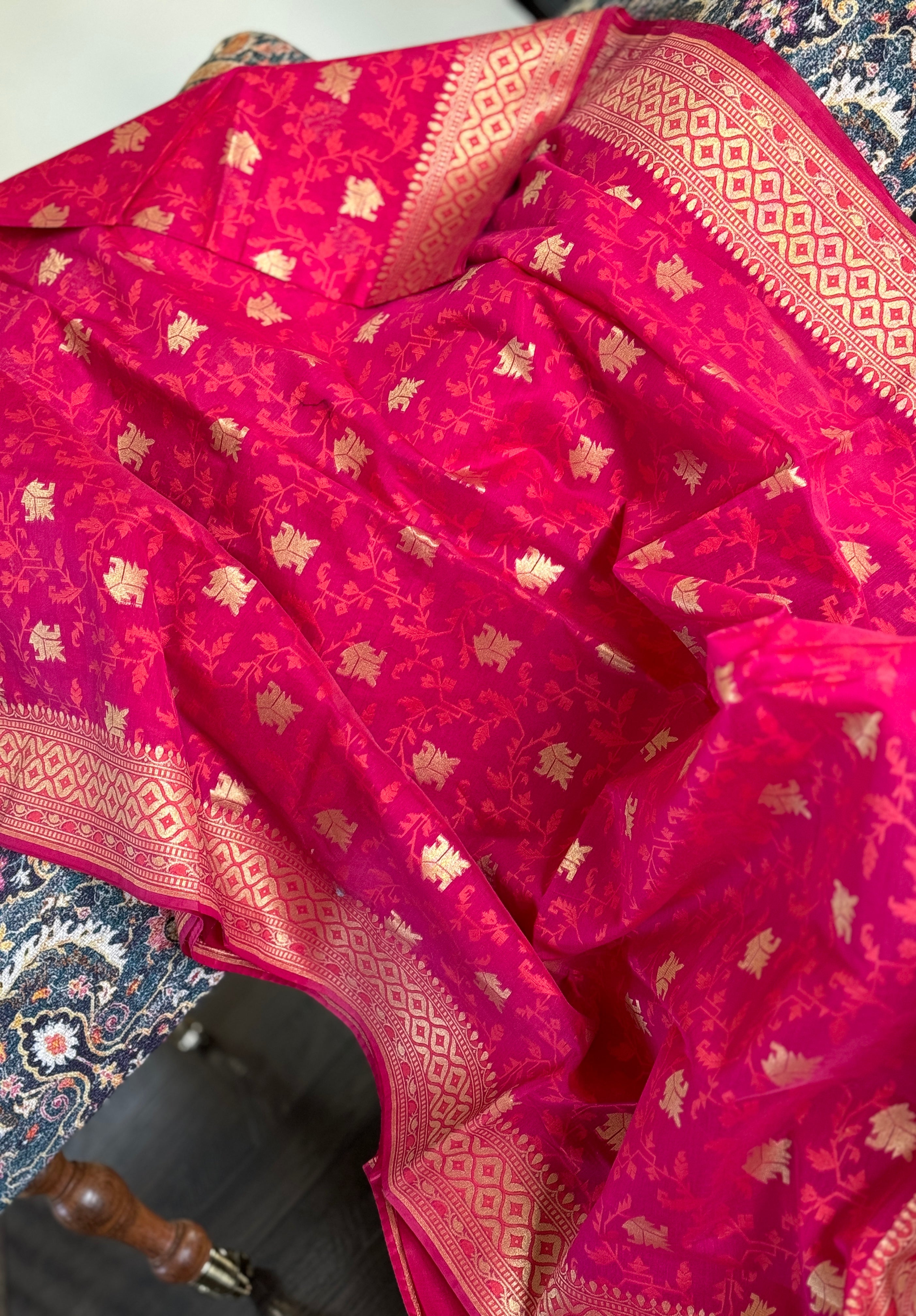 Cotton Silk Jamdaani Banarasi - Magenta Pink Woven