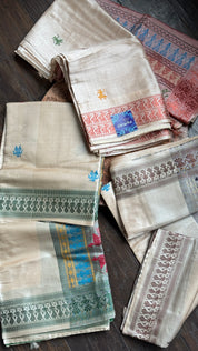 Pure Tussar Silk - Tan Beige Green Dolabedi