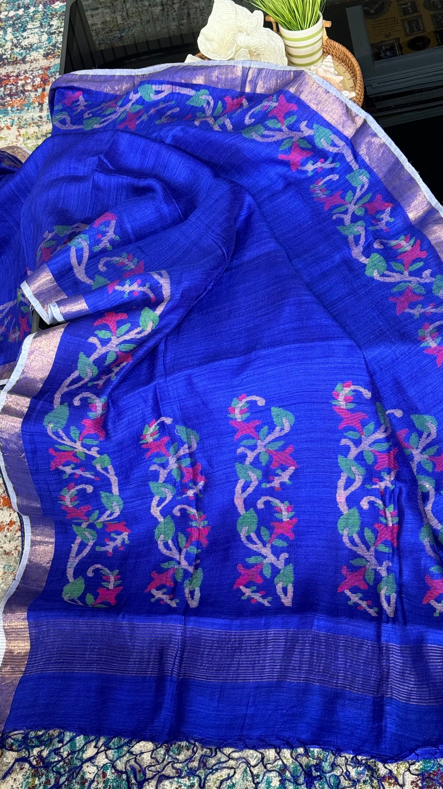 Pure Matka Silk Jamdaani - Royal Blue