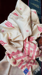 Pure Tussar Silk Jamdaani - Beige Red