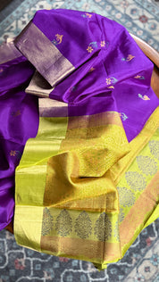 Pure Silk Kanjivaram - Purple Lime Green Yellow