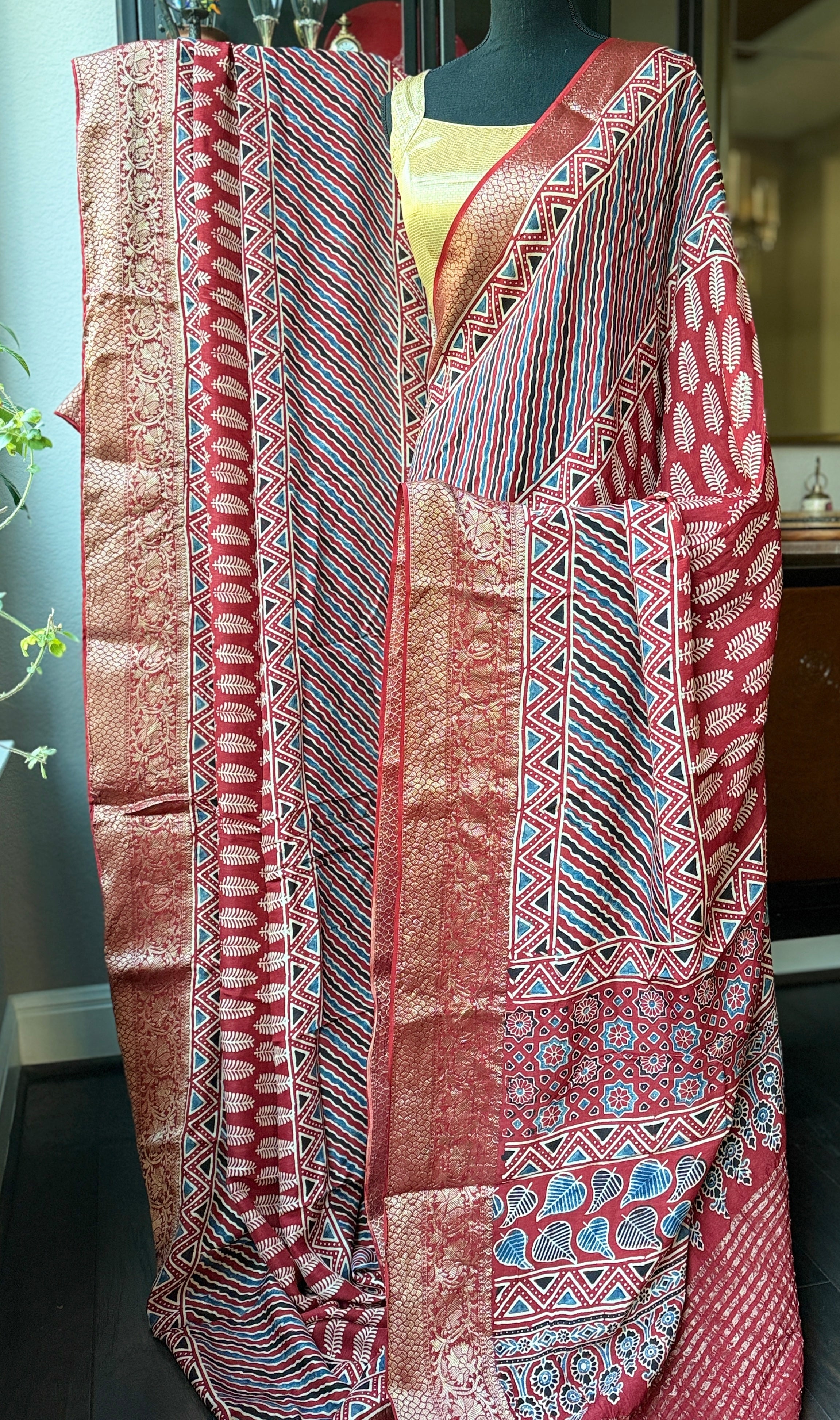 Dola Silk Ajrakh - Red Multi Color