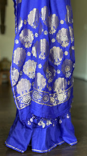 Designer Muga Chiffon Banarasi - Purple Blue Hand Zardozi Embroiderd