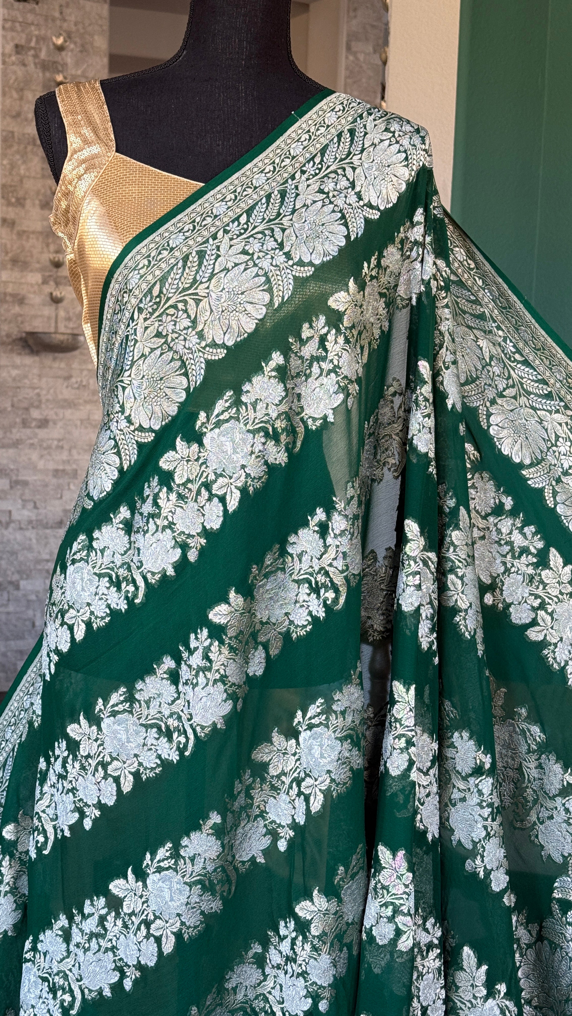 Khaddi Georgette Banarasi - Green Sona Rupa Zari