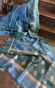 Kora Silk Rangkat Banarasi - Blue Shaded