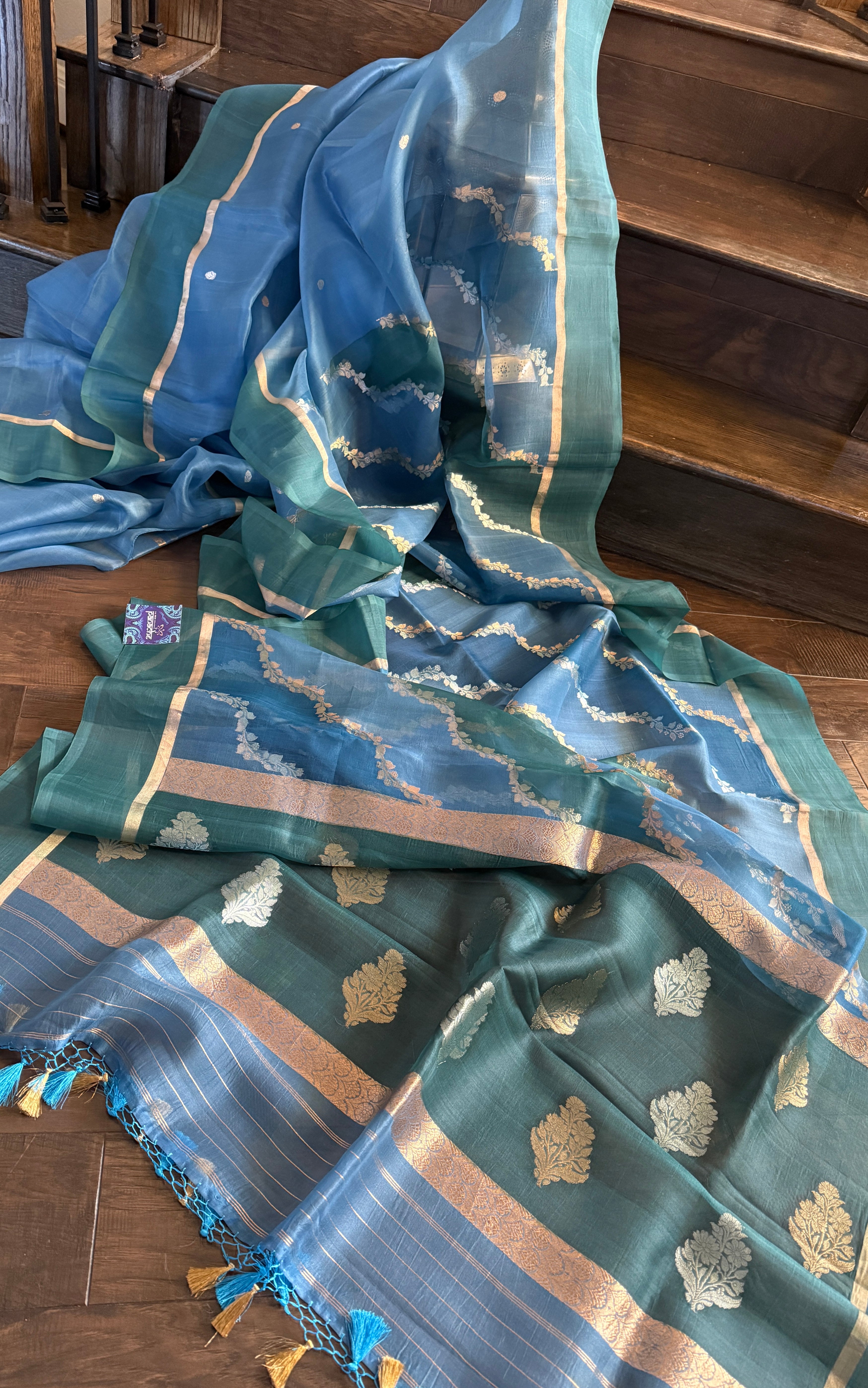 Kora Silk Rangkat Banarasi - Blue Shaded