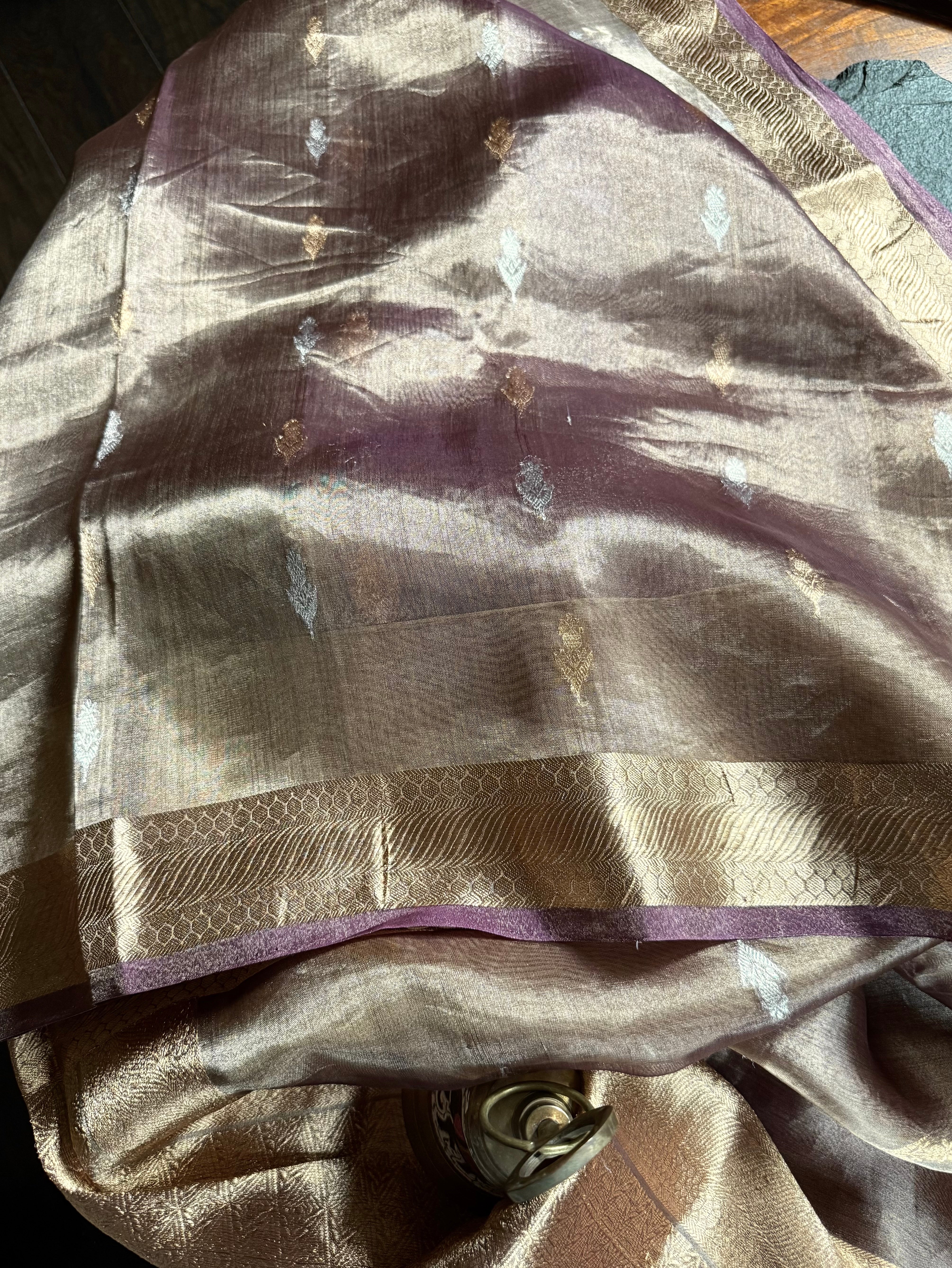 Tissue Organza Silk Banarasi - Light Gold Purple