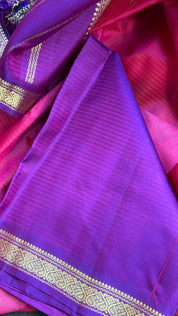 Pure Silk 1gm Zari Kanjivaram - Pink Purple self Stripe