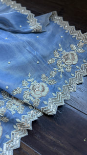 Designer Tissue Georgette - Metallic Blue