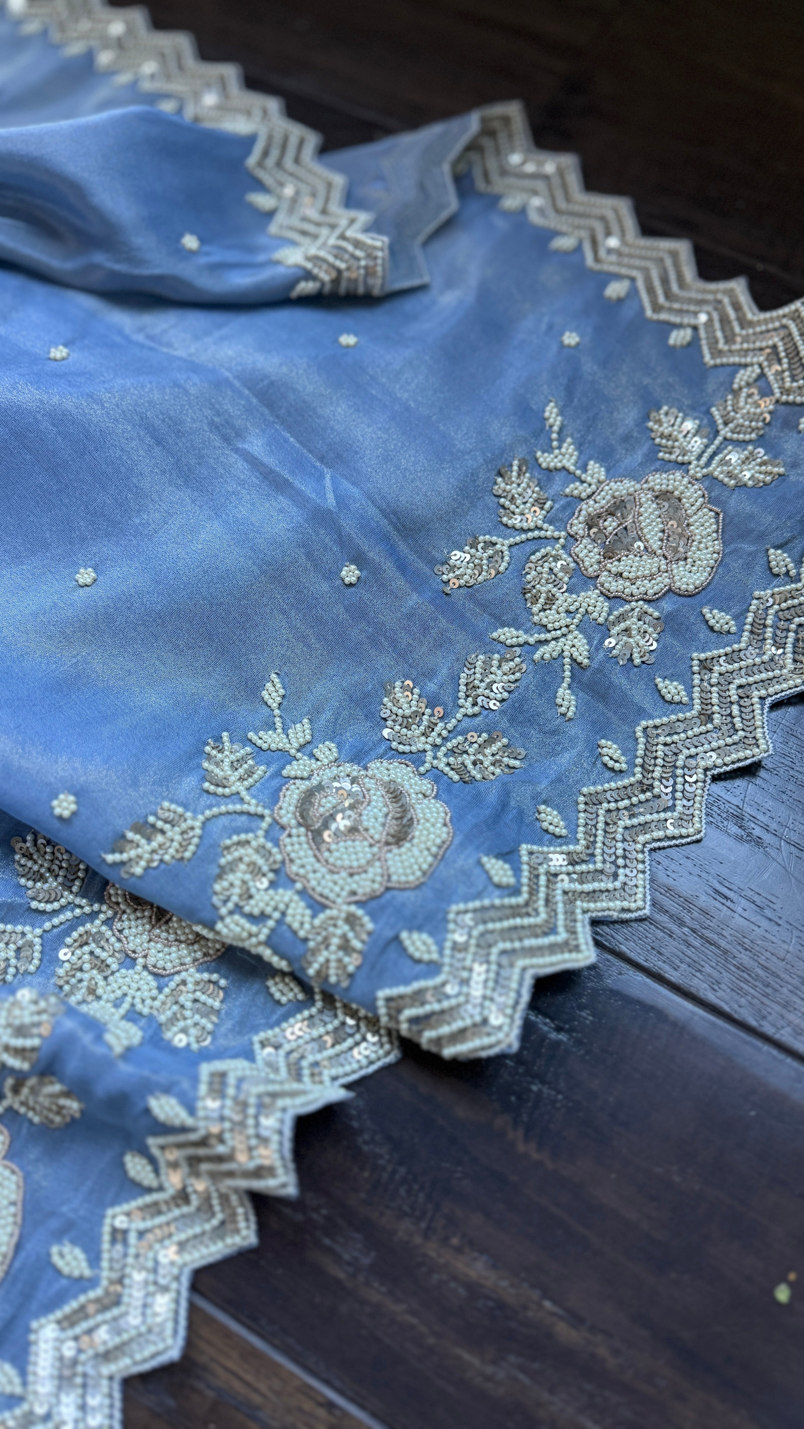 Designer Tissue Georgette - Metallic Blue