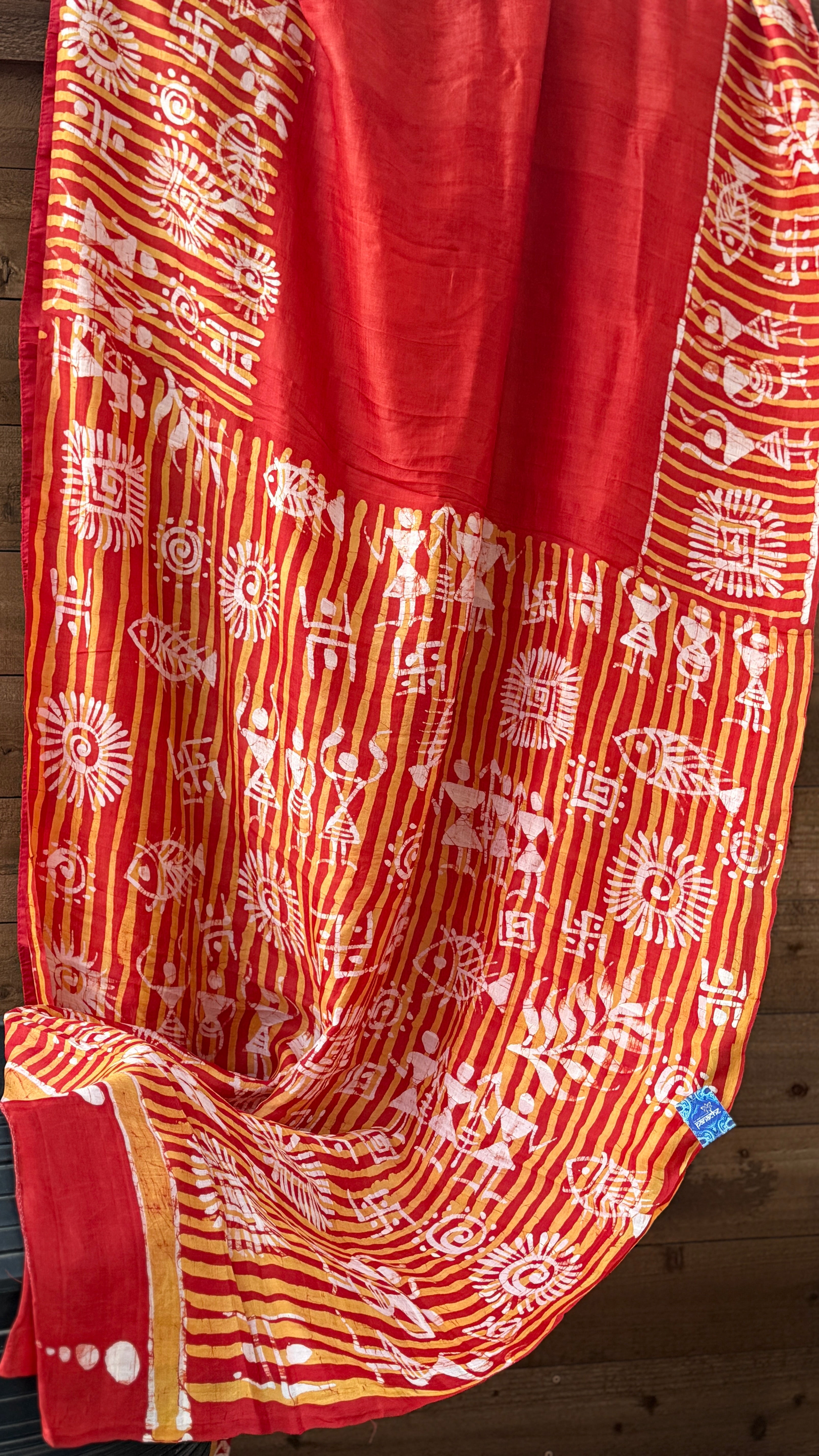 Pure Bishnupur Silk - Red Worli Printed