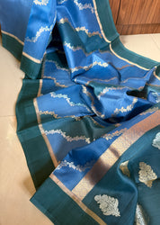 Kora Silk Leheriya Banarsi - Blue Shaded