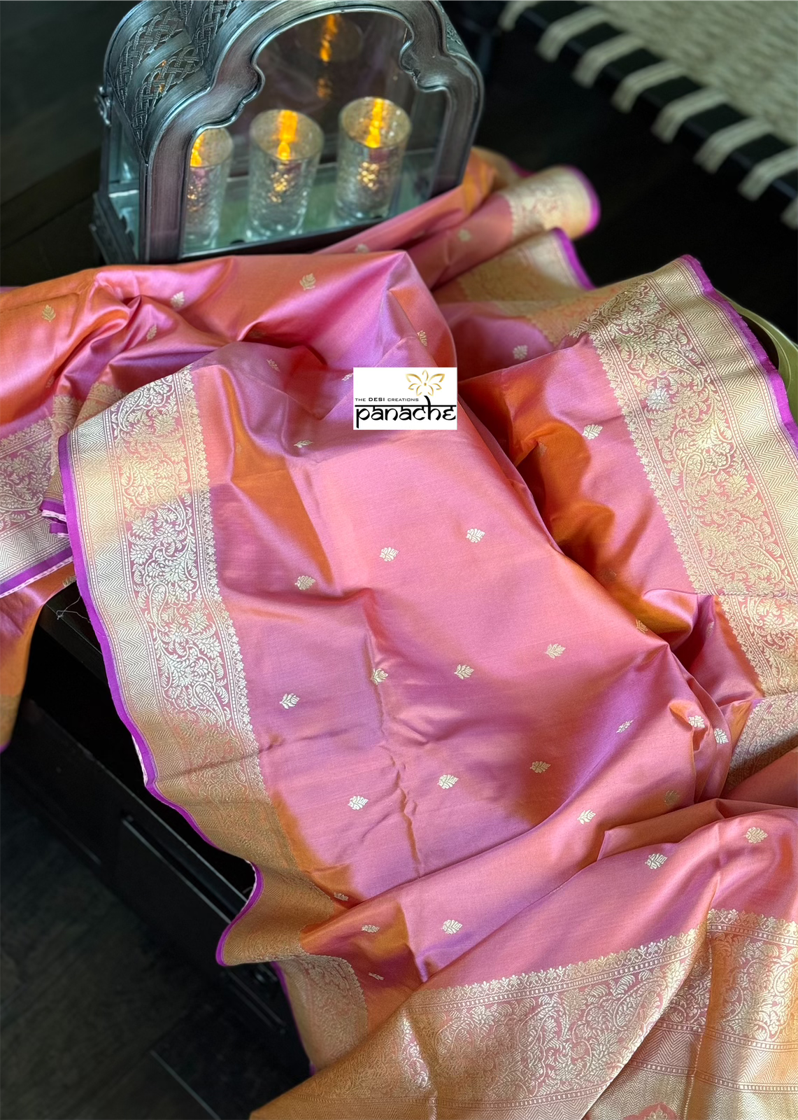 Pure Silk Katan Banarasi- Pink Kadwa