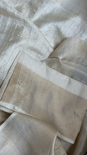 Pure Tussar Silk - Cream Beige Golden Zari Woven4