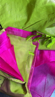 Pure Chanderi Pattu Silk mushru - Pink Lime Green