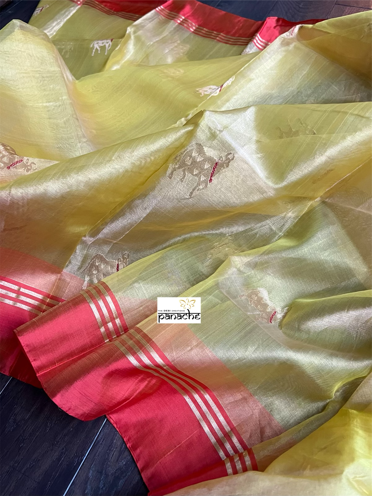 Pure Chanderi Tissue Organza Silk - Yellow Orange