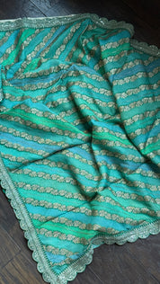Designer Organza Georgette Leheriya - Sea green