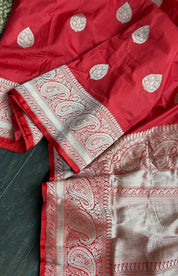 Katan Silk Banarasi -  Red Kadwa