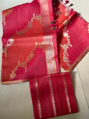 Kora Silk Leheriya Banarsi - Pink Orange Shaded