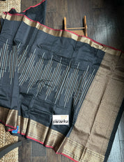 Pure Tussar Silk Banarasi - Black Antique Zari