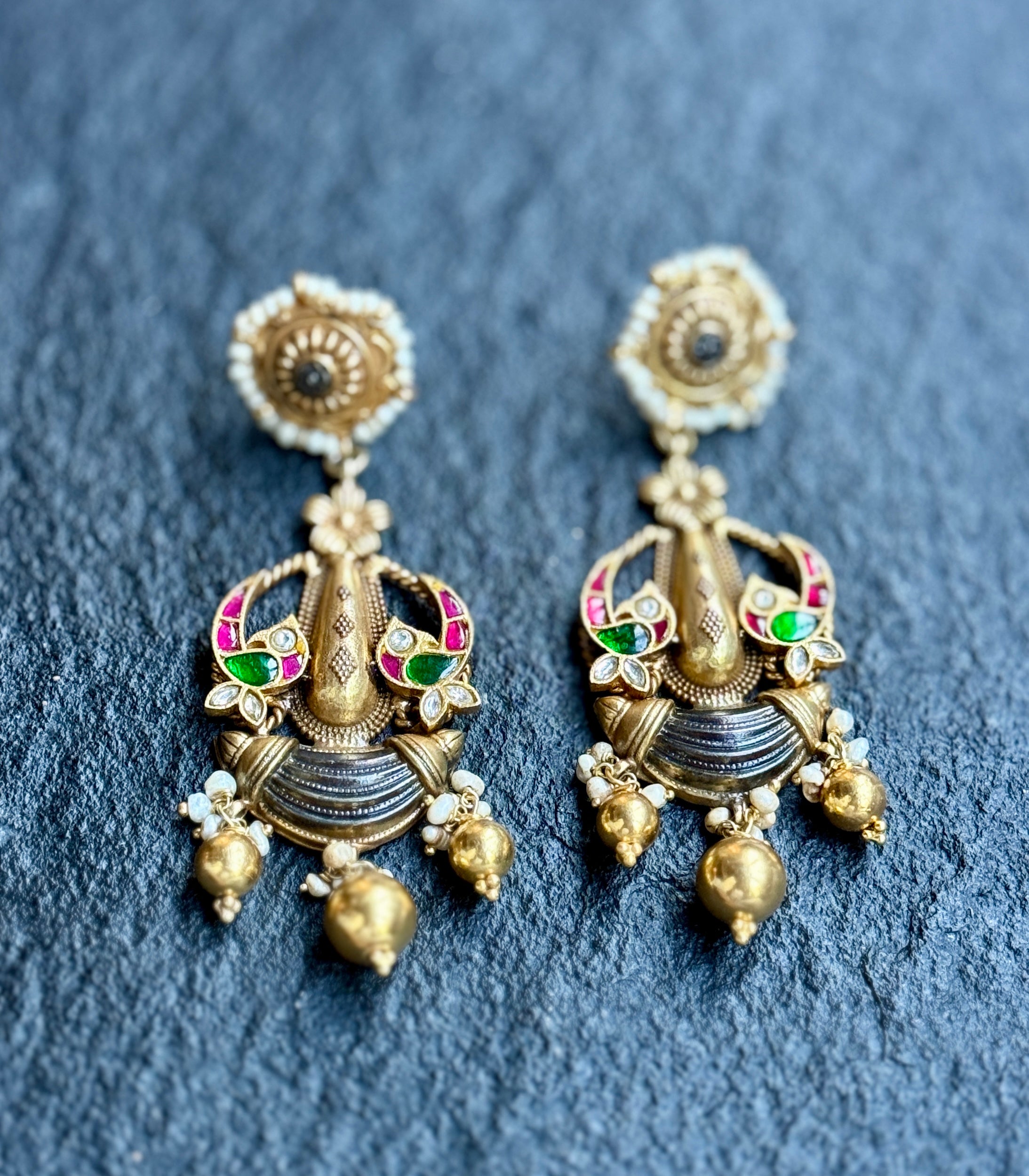 Earring 925 Silver- Statement Gold tone Dangler