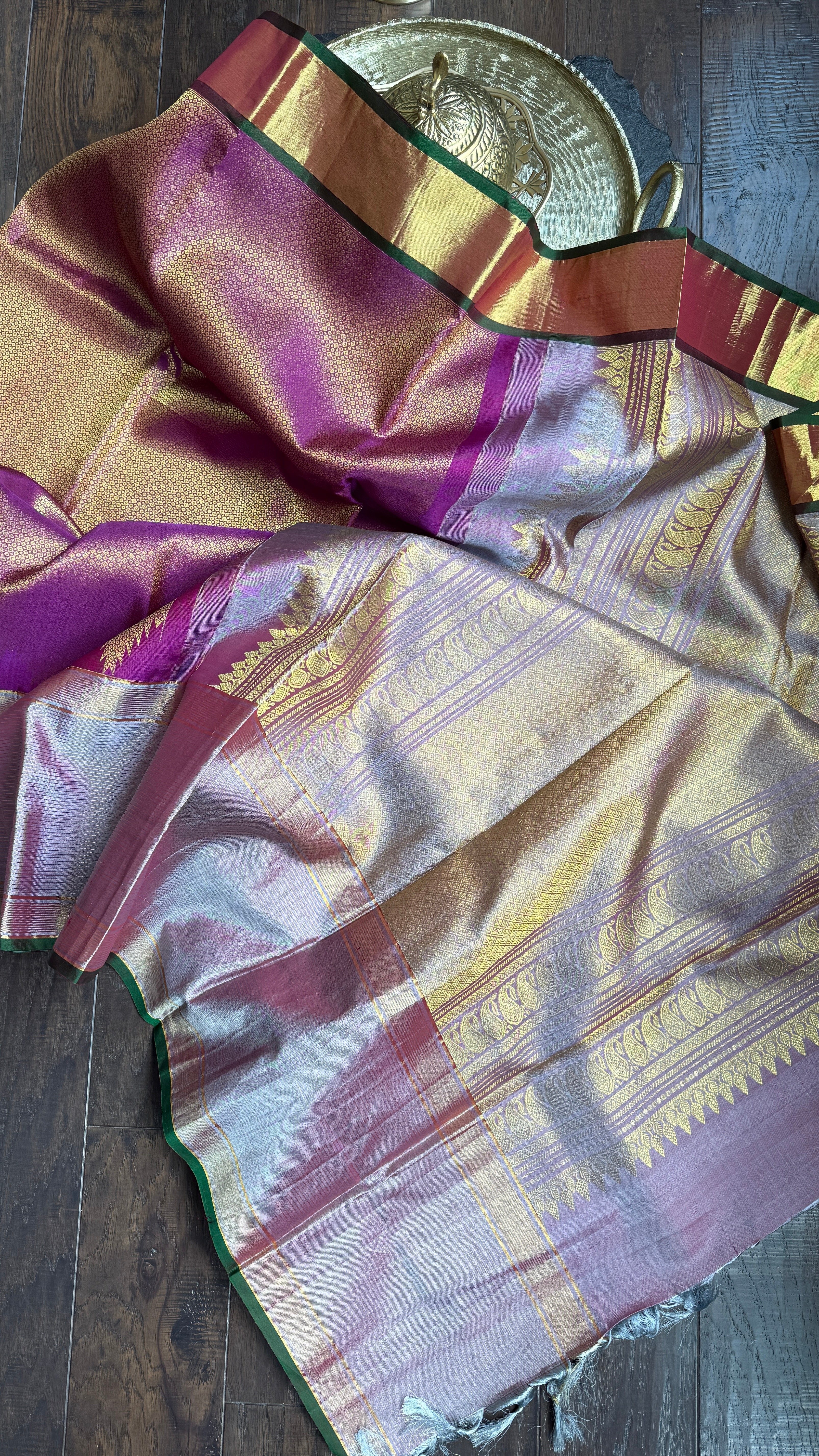 Pure Brocade Kanjivaram - Purple Golden 2g Zari