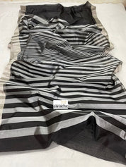 Pure Chanderi Pattu Silk - Black Silver Zari Striped woven