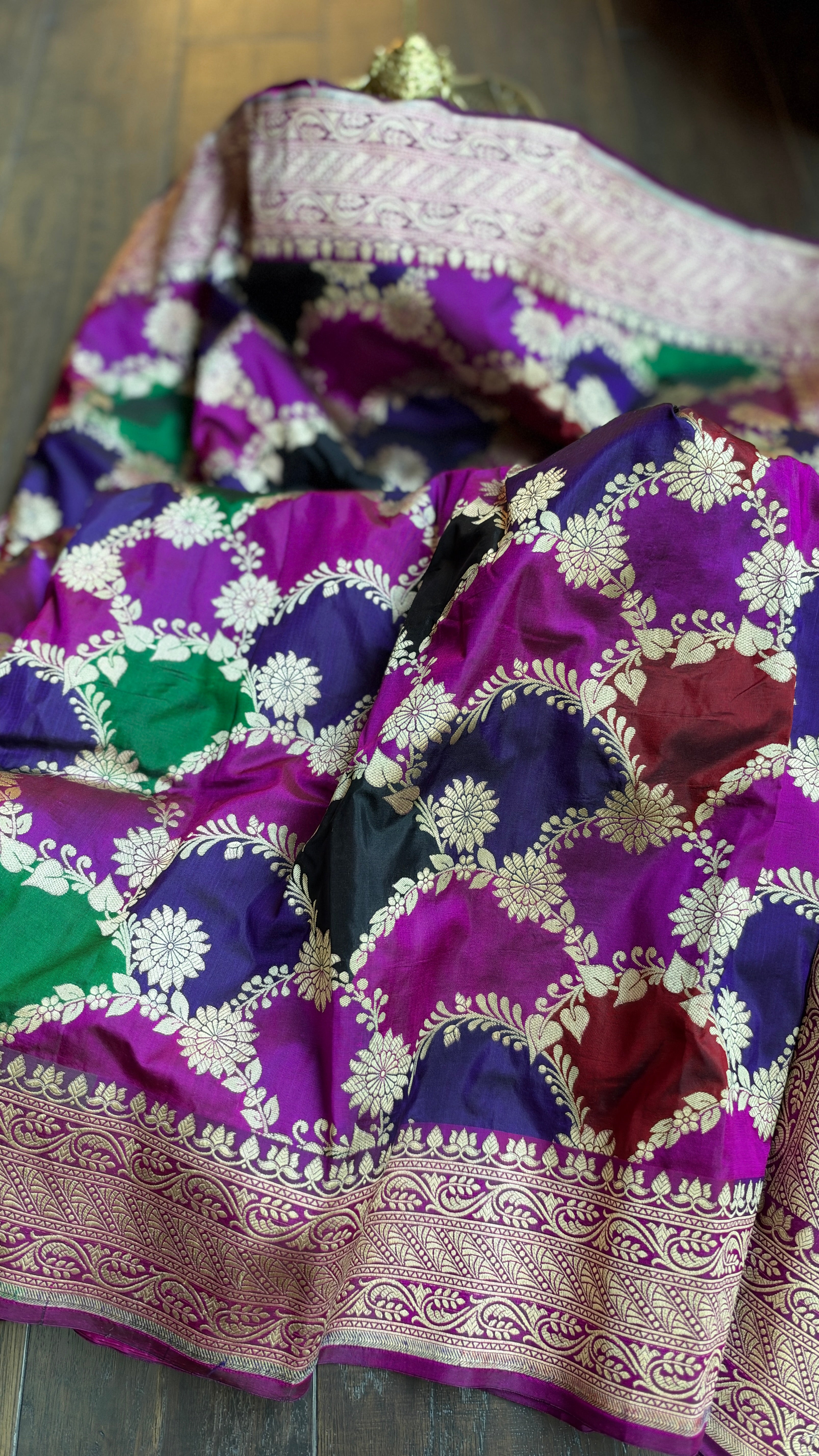 Pure Silk Banarasi - Purple Magenta Maroon Green