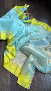 Chanderi Organza Silk - Firozi Lime Green