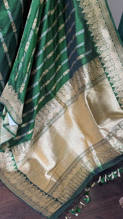 Pure Katan Silk Banarasi - Green Kadwa