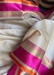 Pure Tussar Silk Handwoven - Tussar Beige Pink Orange