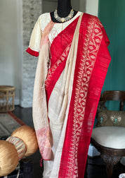 Pure Matka Silk Jamdaani - Tan Beige Red Woven