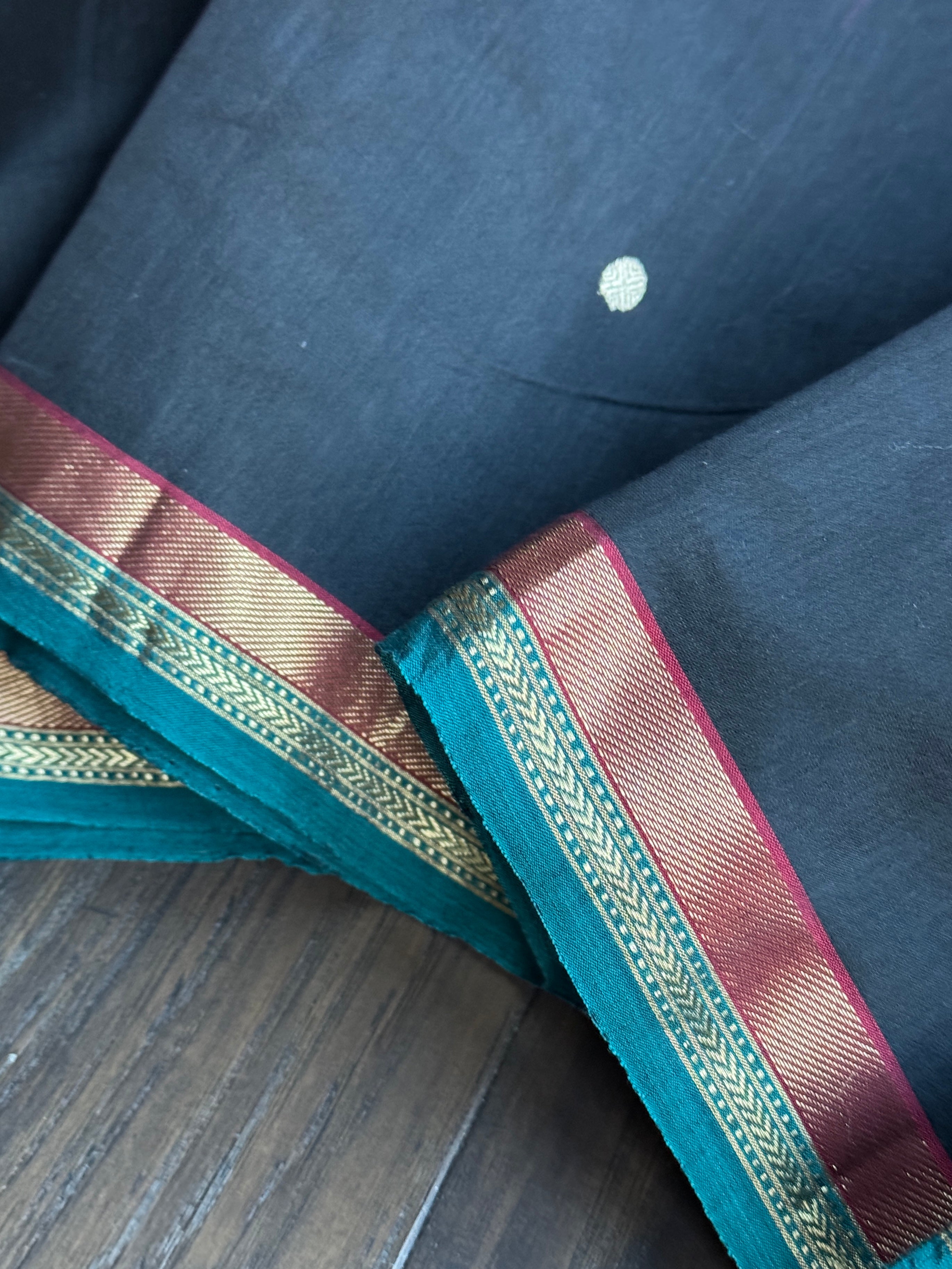 Chanderi Silk Cotton - Black Firozi Eknaliya Woven