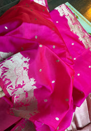 Pure Chanderi Pattu Silk - Rani Pink Nandi Eknaliya