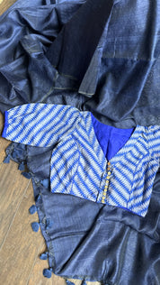 Designer Jute Cotton Blouse - Royal Blue