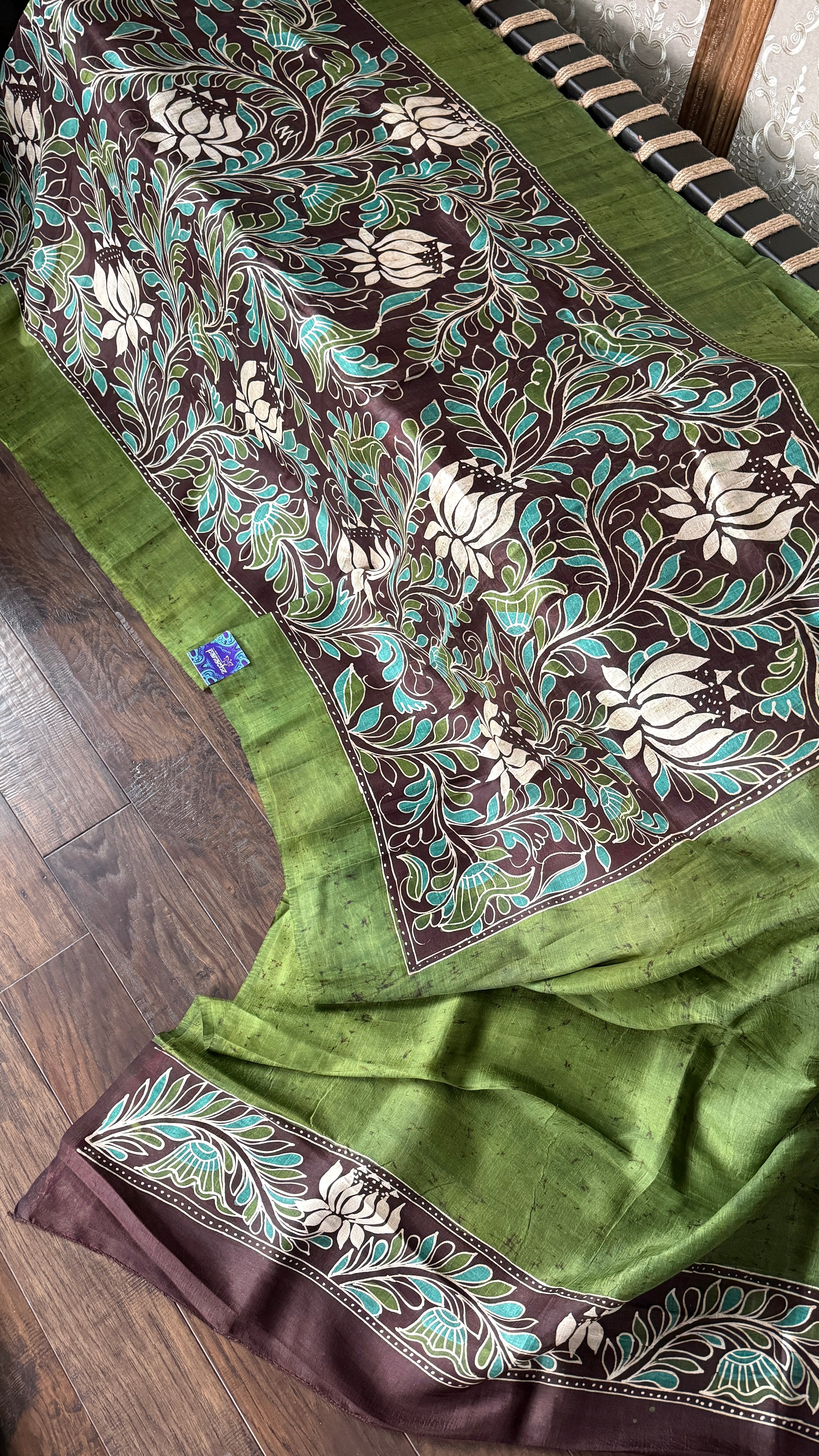Bishnupur Silk Batik Soru Tuli -  Green Brown