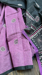 Cotton Kantha Stitch -  Mauve Purple Black Half Half