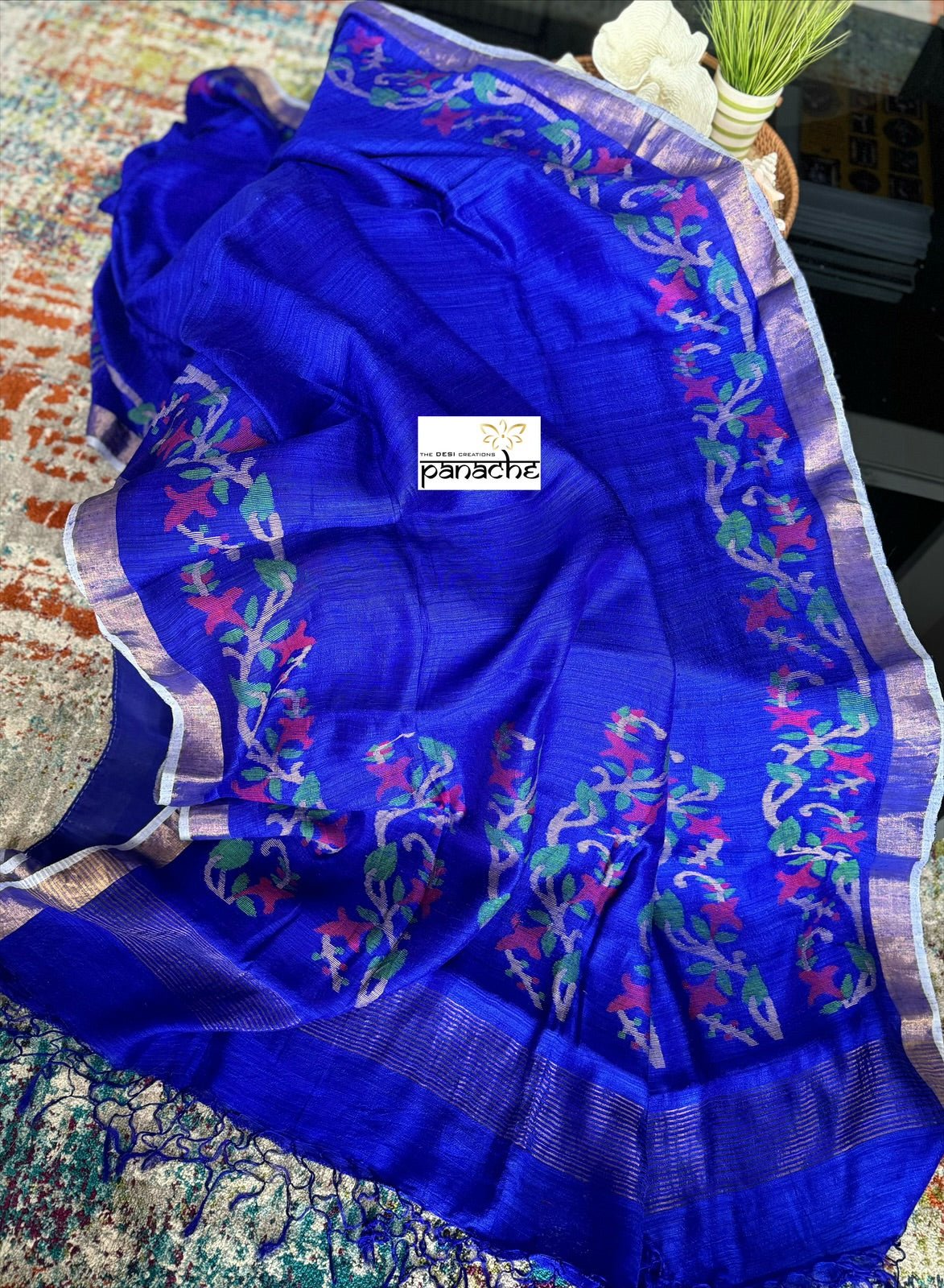 Pure Matka Silk Jamdaani - Royal Blue