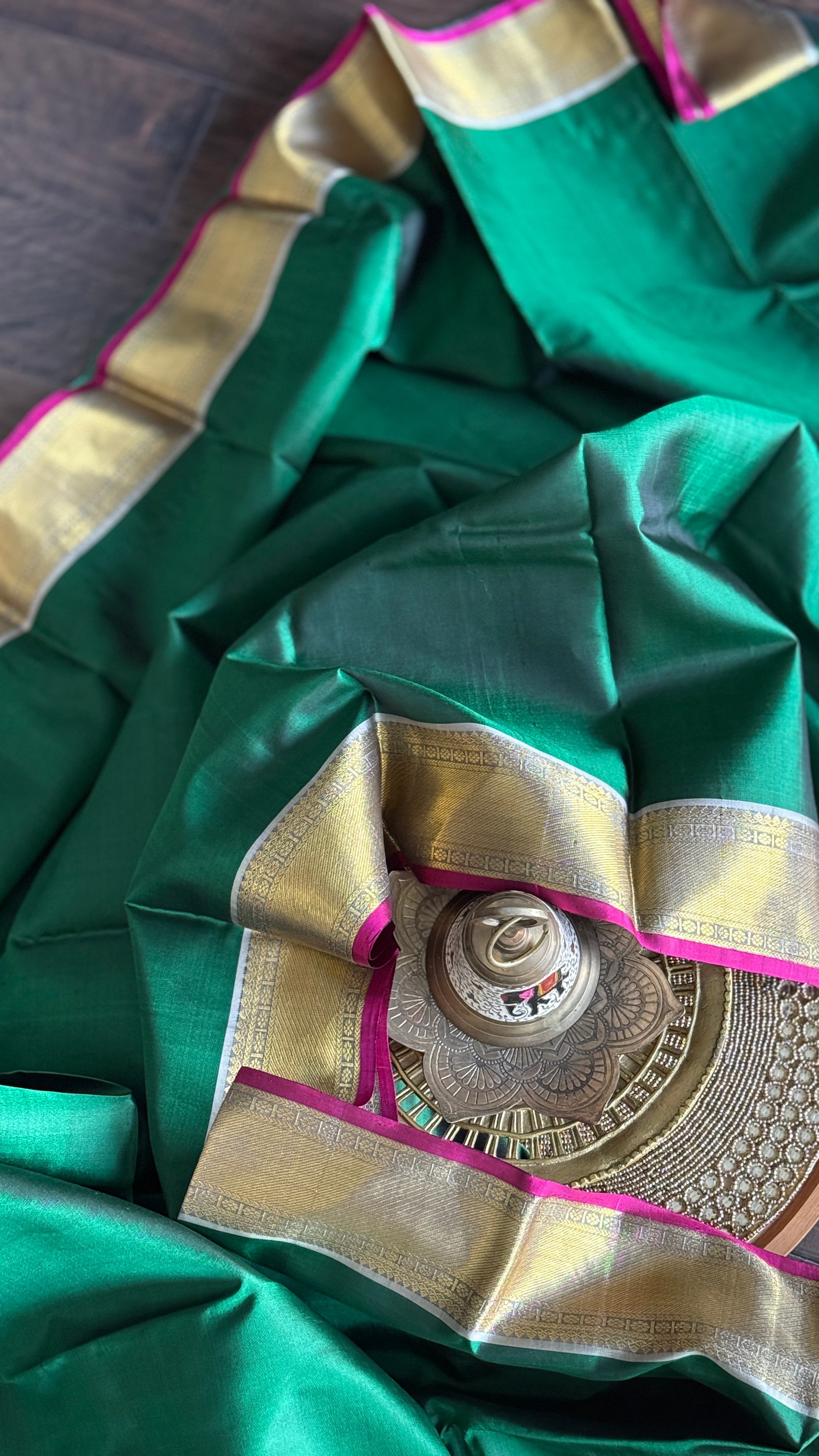 Pure Silk Kanjivaram - Dark Green Grey
