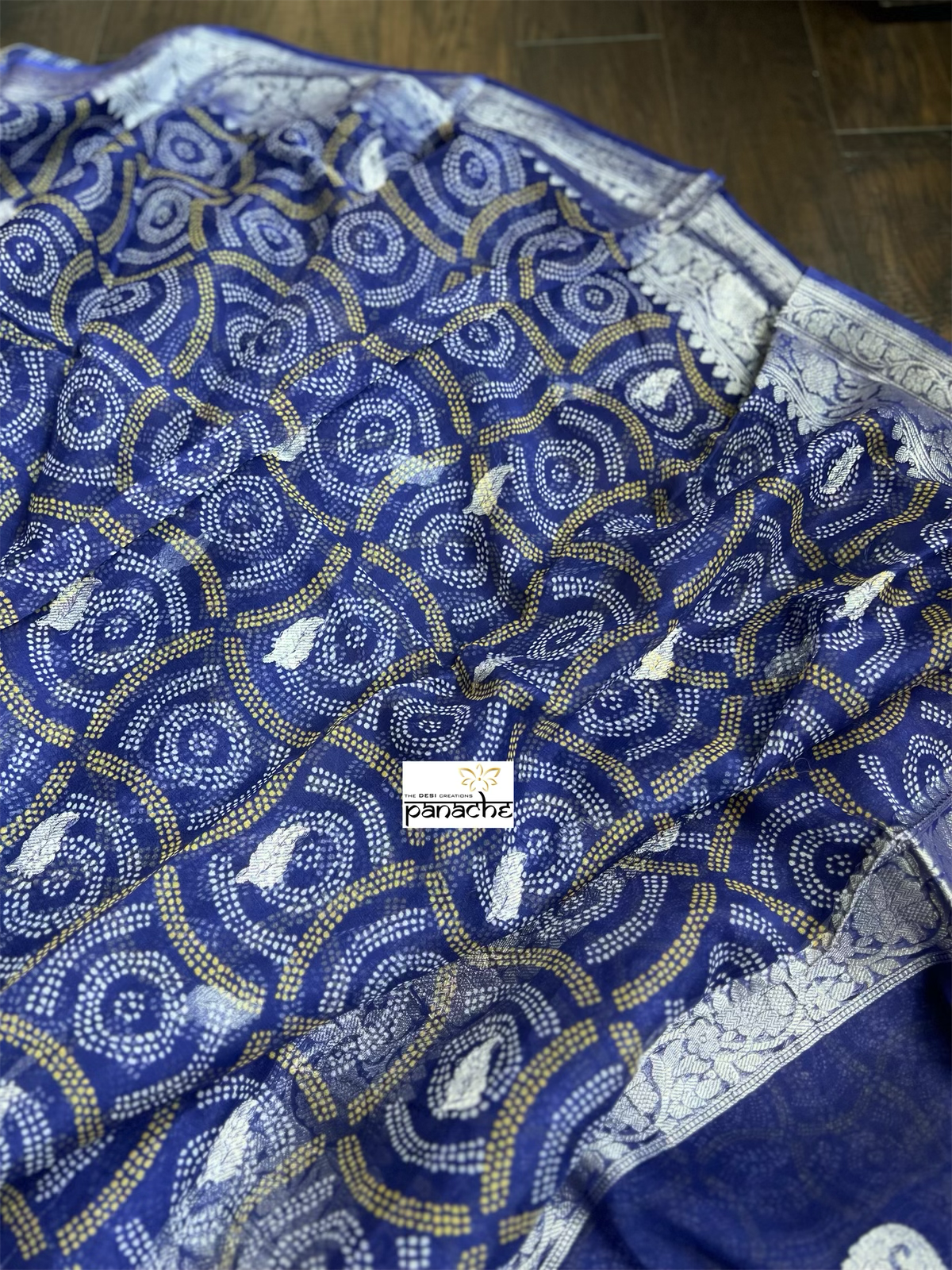 Khaddi Chiffon Banarasi - Purplish Blue Bandhej Printed