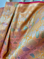 Soft Silk Banaras Brocade Saree - Orange Peach Dual Tone