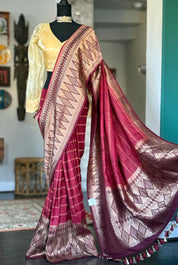 Tussar Silk Banarasi- Maroon Striped