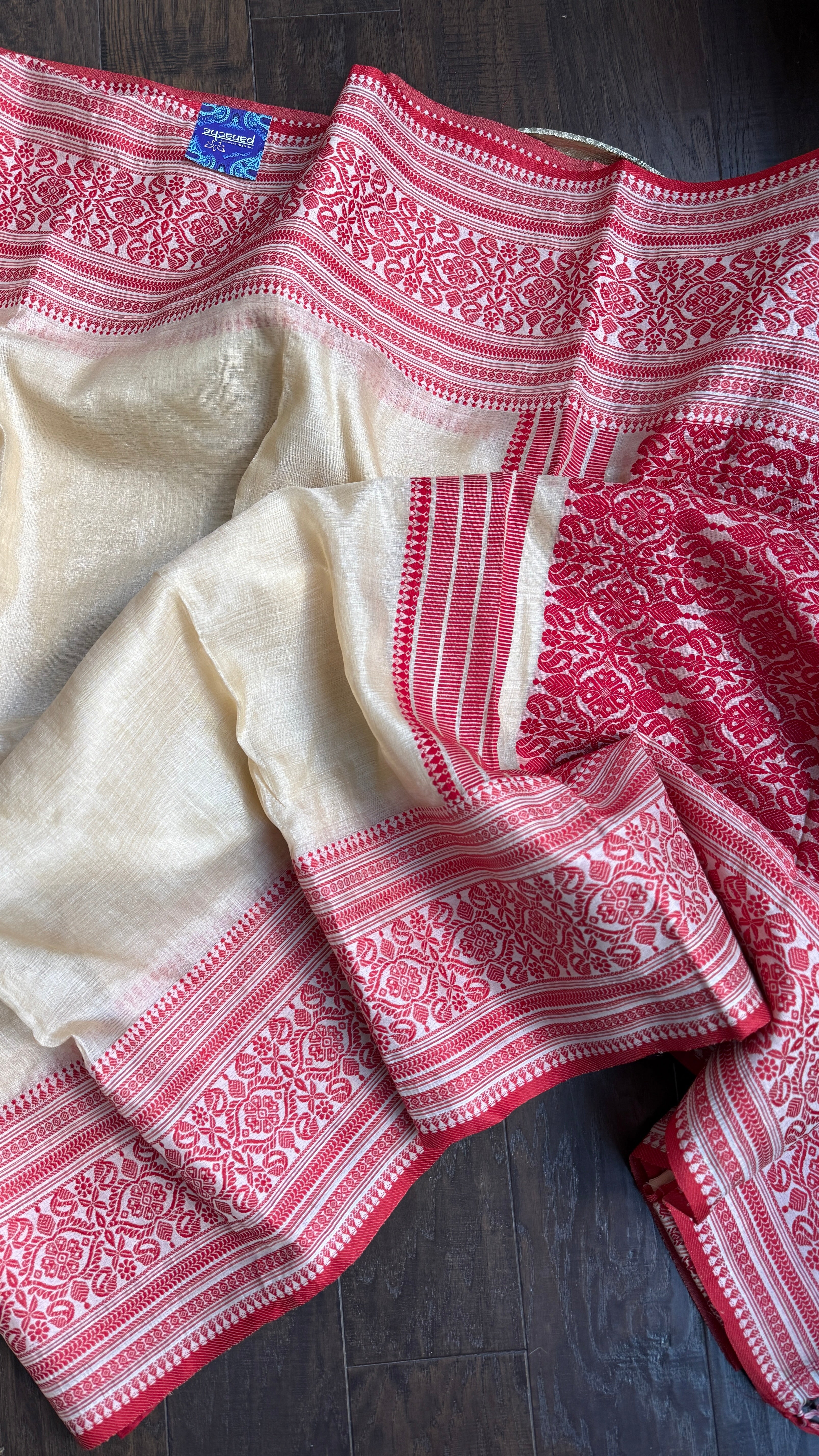 Pure Gachi Tussar Silk - Cream Red