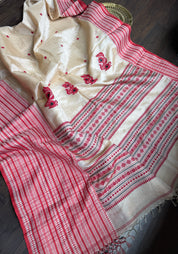 Pure Gachi Tussar Silk - Cream Red