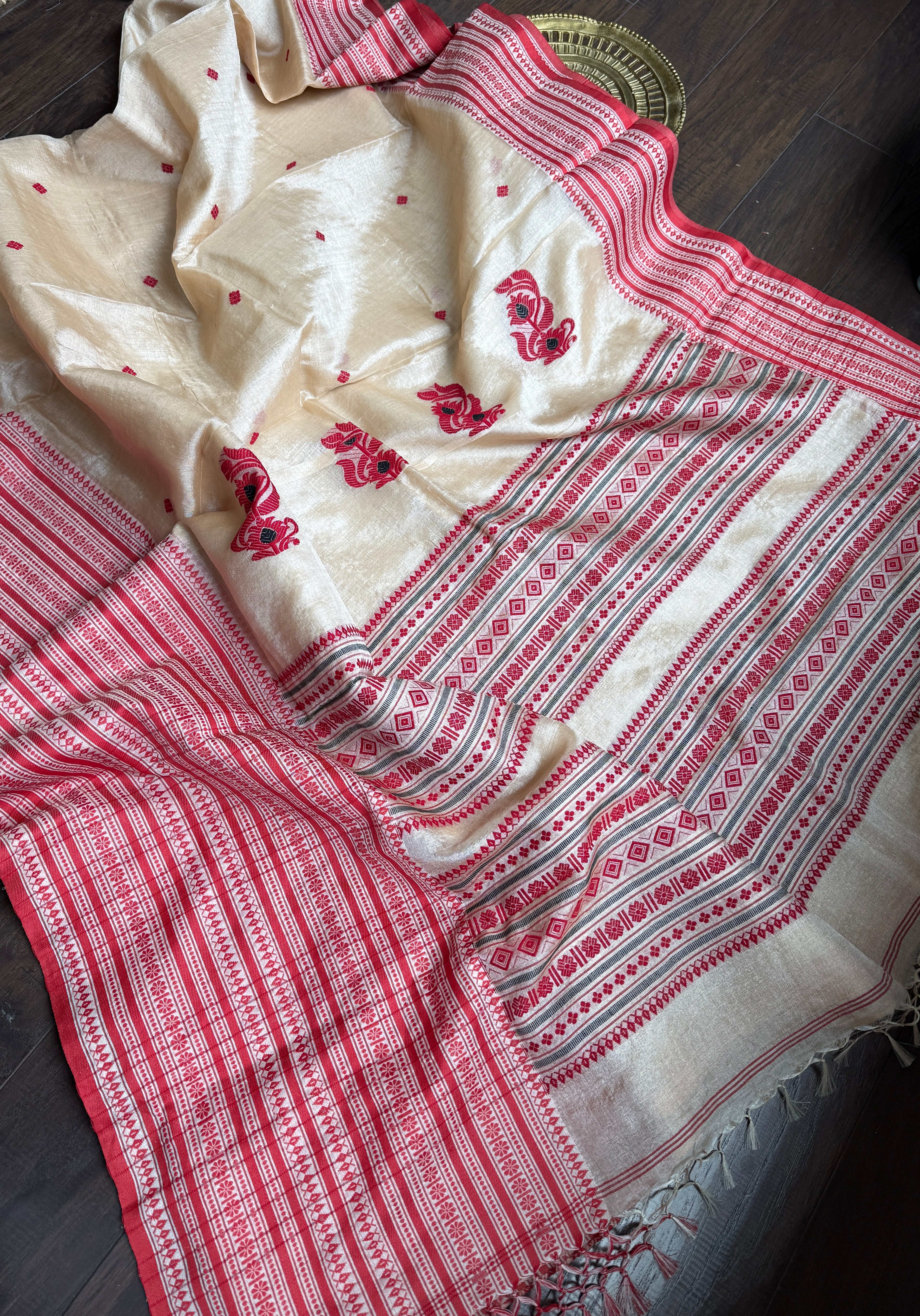 Pure Gachi Tussar Silk - Cream Red