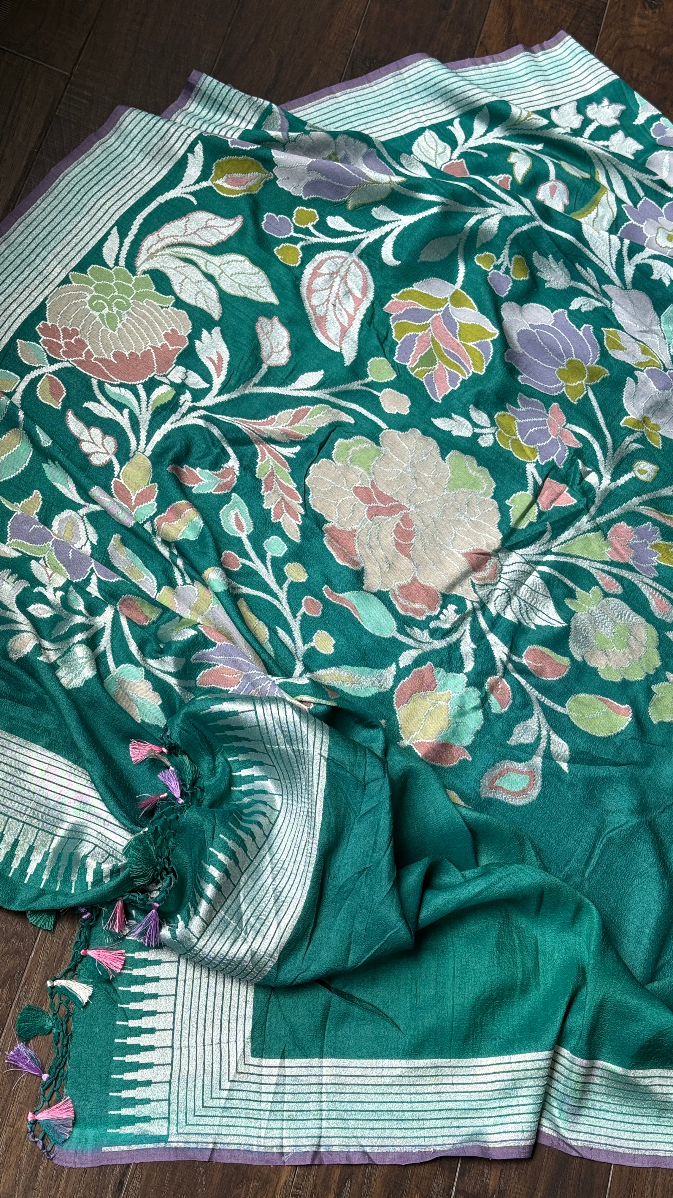 Khaddi Tussar Banarasi - Teal Blue Meenakari