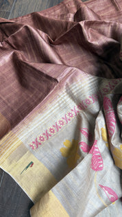 Tussar Silk Paithani Single Munia - Brown Beige Handwoven