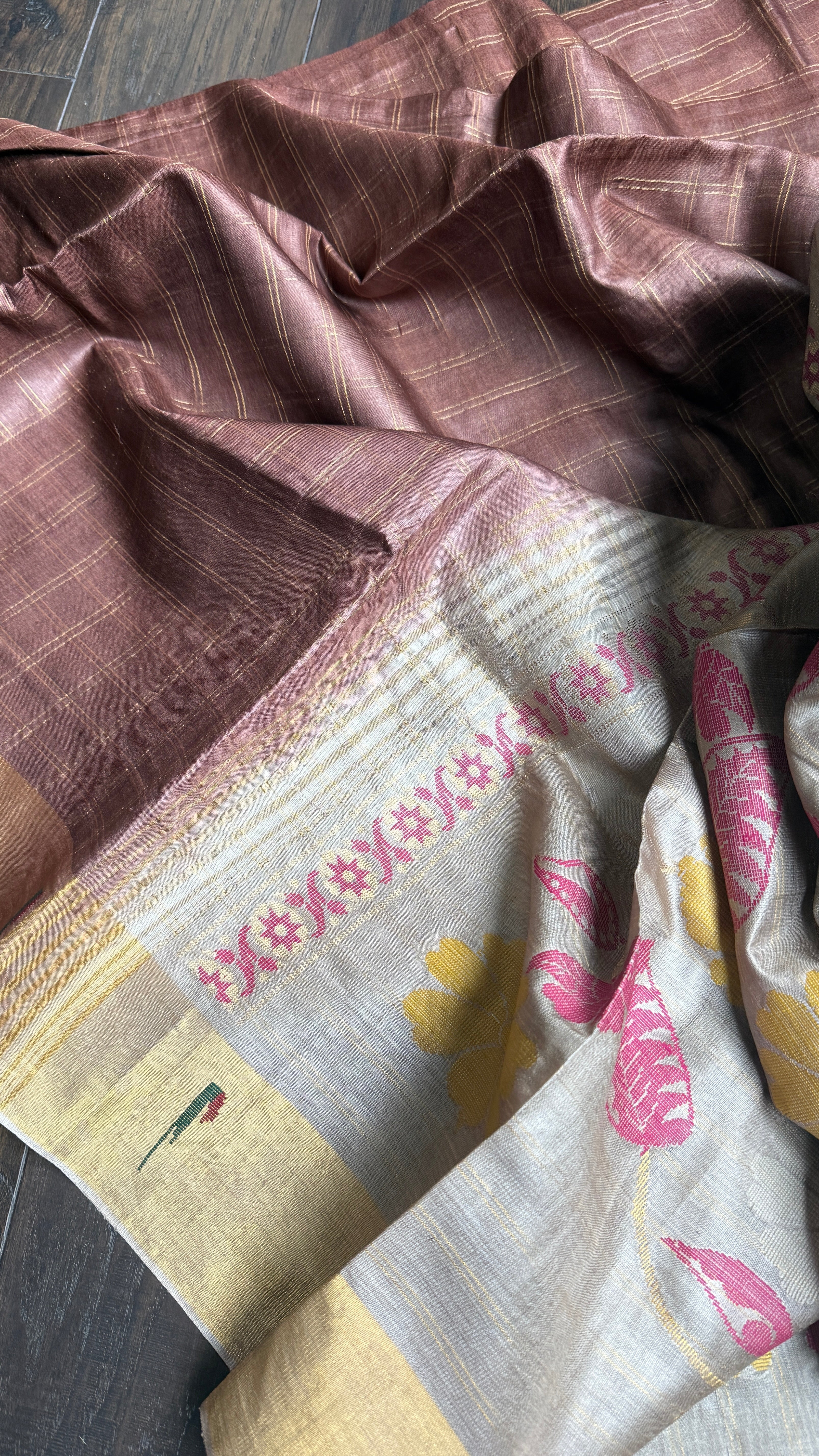 Tussar Silk Paithani Single Munia - Brown Beige Handwoven