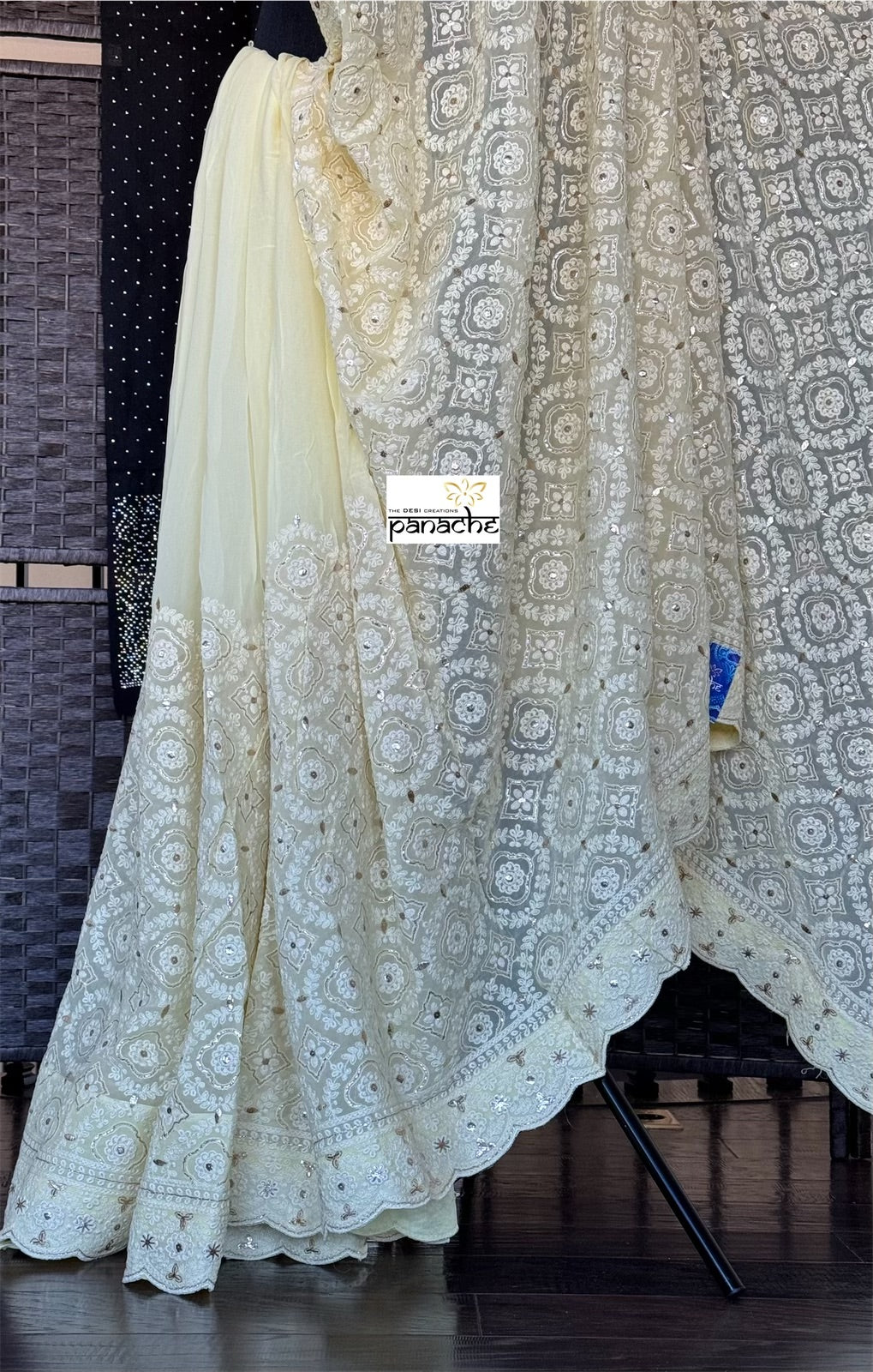 Designer Geogette Chikankari - Light Lemon Yellow