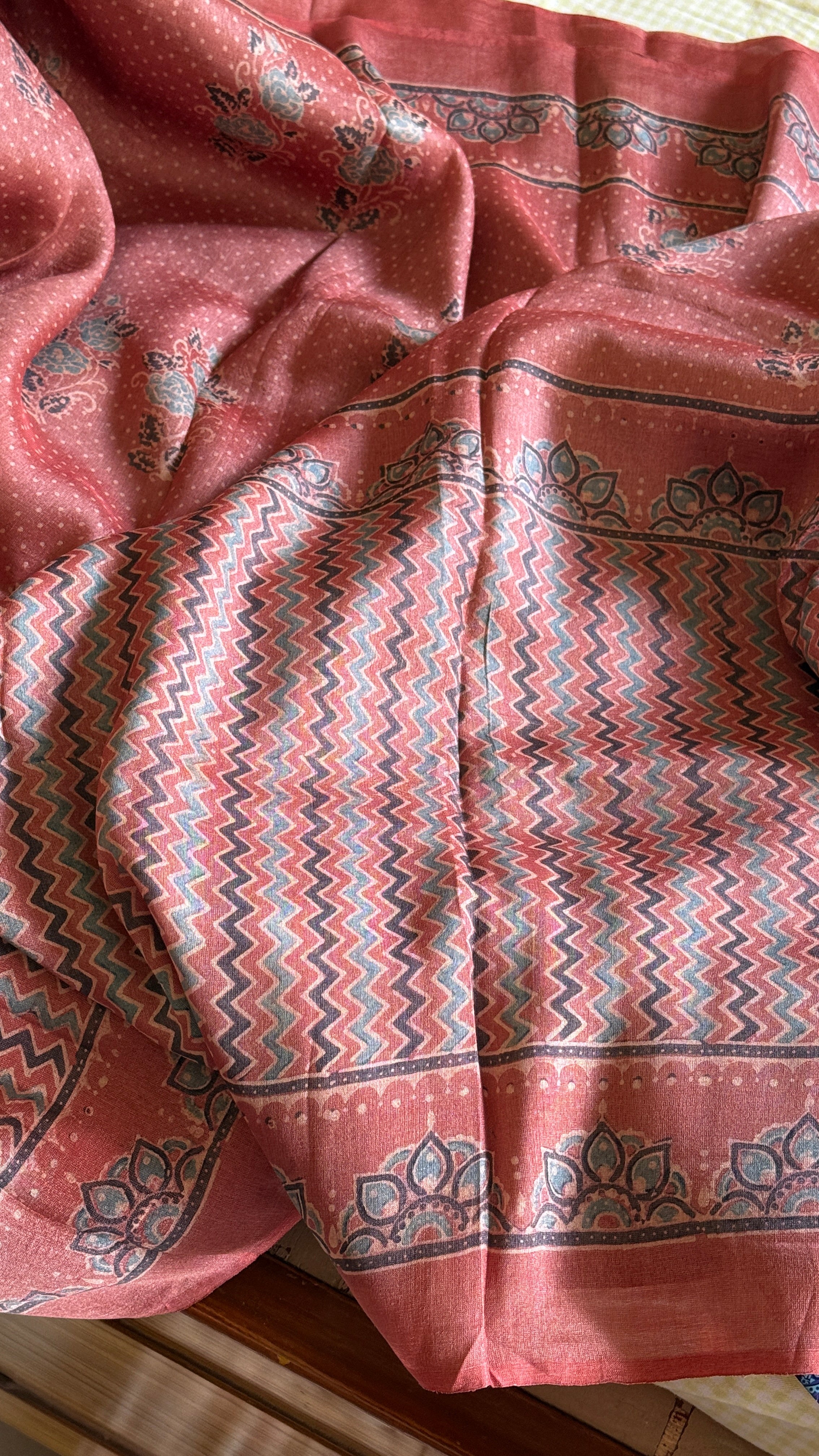 Pure Tussar Silk Ajrakh - Maroon